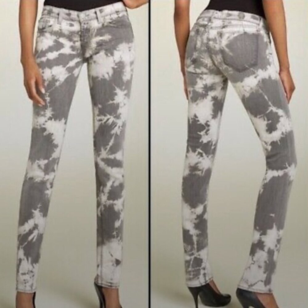 J Brand Low Rise Pencil Leg Tie Dye Jeans Gray White Size 25
